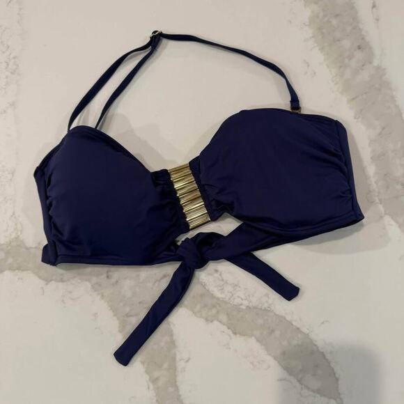 Vince Camuto Tube Bra Bandeau Bikini Top Metallic Hardware Womens Large NavyBlue - Picture 1 of 5